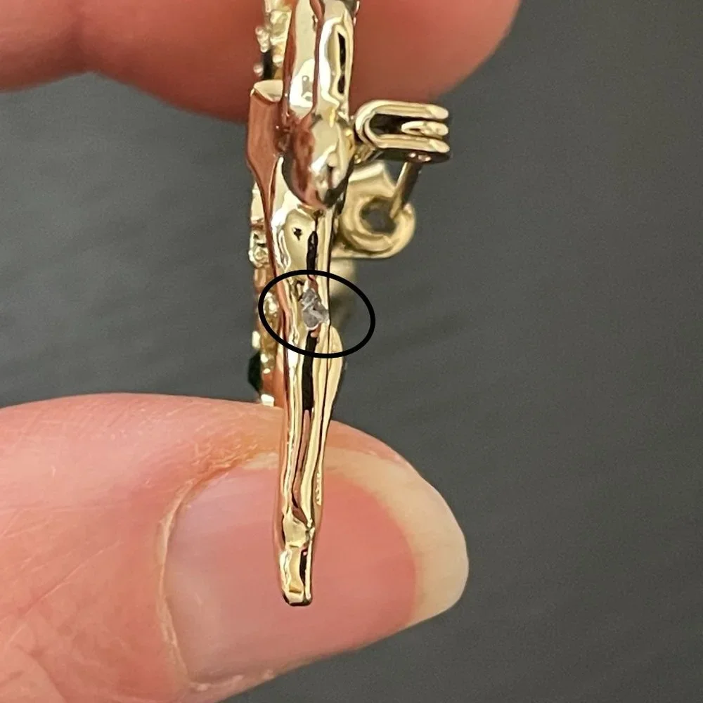 Gerry’s Brooch Ballerina Dancer Figural W/ Tutu Gold Toned Green Rhinestones Pin